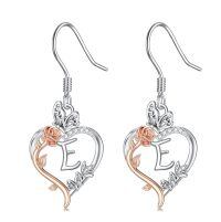TOUPOP Sterling Silver Rose Heart Butterfly Initial E Letter Drop Dangle Earrings-undefined