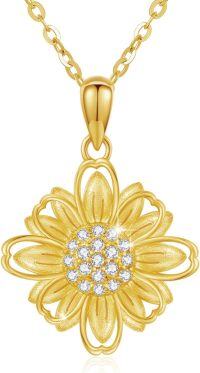 wholesale Gold 925 Sterling Silver 18K Gold Plated Cubic Zirconia Sunflower Pendant Necklace for Women-#1