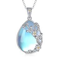 wholesale 925 Sterling Silver Filigree Teardrop Pendant Necklace for Women-C-Daisy Butterfly Moonstone