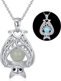 wholesale 925 Sterling Silver Glow in the Dark Evil Eye Pendant Necklaces for Women Gothic s-Glowing Bat