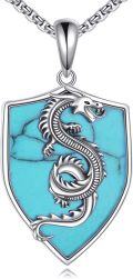 wholesale 925 Sterling Silver Turquoise Dragon Shield Pendant Necklace  for Women and Men-0-0