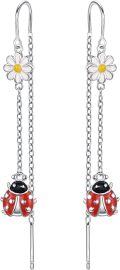 wholesale 925 Sterling Silver Ladybug Daisy Drop Earrings Novelty  for Women-0-0