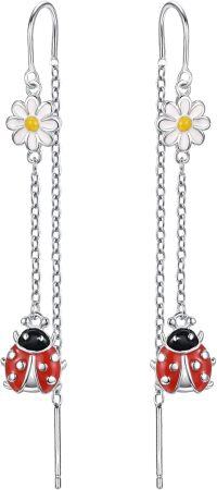 wholesale 925 Sterling Silver Ladybug Daisy Drop Earrings Novelty  for Women-Ladybug