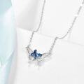 wholesale 925 Sterling Silver Blue Crystal Butterfly Pendant Necklace for Women-0-1