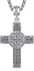 wholesale 925 Sterling Silver Celtic Cross Pendant on Rolo Chain - Irish Knot Protection Jewelry for Men (24) -0-0
