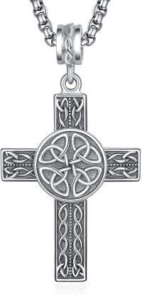 wholesale 925 Sterling Silver Celtic Cross Pendant on Rolo Chain - Irish Knot Protection Jewelry for Men (24) -Celtic Cross-D