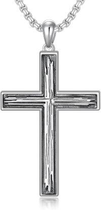 wholesale 925 Sterling Silver Mens Black Cross Necklace with Turquoise Pendant-4-3