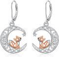wholesale 925 Sterling Silver Moonstone Fox Dangle Earrings - Adorable Animal Jewelry for Women and Girls-0-0