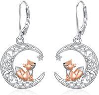 wholesale 925 Sterling Silver Moonstone Fox Dangle Earrings - Adorable Animal Jewelry for Women and Girls-Fox