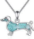 wholesale 925 Sterling Silver Turquoise Dachshund Dog Pendant Necklace  for Women and Girls-0-0