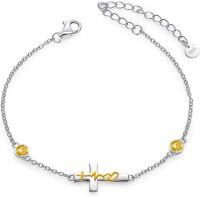 wholesale 925 Sterling Silver 12 Birthstones Faith Hope Love Cross Bracelets Christian Jewelry for Women-11-Nov.Citrine
