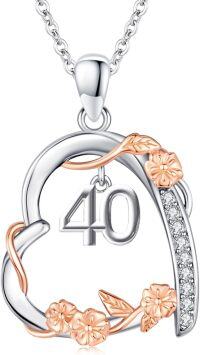 wholesale 925 Sterling Silver Cubic Zirconia Heart Rose Necklace for Women 40th Birthday Gift Elegant Charm Pendant Jewelry-40th