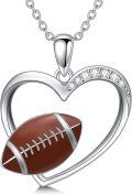 wholesale 925 Sterling Silver Heart with American Football Pendant Necklace Sports s for Women and Girls-0-0