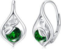 wholesale 925 Sterling Silver S929 Birthstone Leaf Hoop Earrings for Women-May