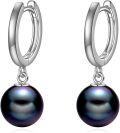 wholesale 925 Sterling Silver Black Pearl Drop Hoop Earrings for Women-0-10