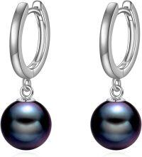 wholesale 925 Sterling Silver Black Pearl Drop Hoop Earrings for Women-Black Pearl
