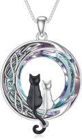 wholesale 925 Sterling Silver Cat on the Moon Pendant Necklace with Blue Circle Crystal for Women-0-6