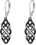 wholesale 925 Sterling Silver Black and White Opal Celtic Knot Drop Earrings with Leverbacks for Women-0-0