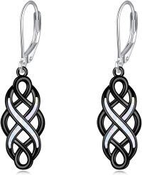 wholesale 925 Sterling Silver Black and White Opal Celtic Knot Drop Earrings with Leverbacks for Women-Black-Celtic Earrings