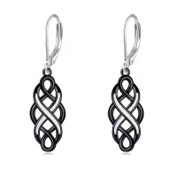wholesale 925 Sterling Silver Black and White Opal Celtic Knot Drop Earrings Wholesale with Leverbacks for Women-Black-Celtic Earrings