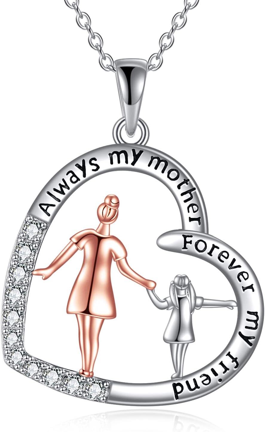 Sterling Silver Stone Mother Daughter Necklace Gift for Mom-V-mother and daughter