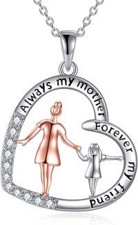 wholesale 925 Sterling Silver Cubic Zirconia Heart Pendant Mother Daughter Necklace Gift for Mom-V-mother and daughter