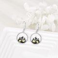 wholesale 925 Sterling Silver Black Cat with Bird Drop Earrings Leverback Jewelry for Women and Girls-0-1