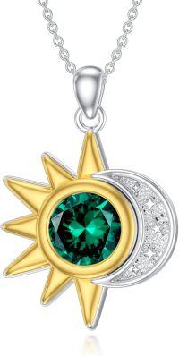 wholesale Silver Gold Sun and Moon Necklace with Stone Women s Gift-May(Emerald)