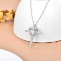 wholesale 925 Sterling Silver Blue Sapphire Cross Dolphins Pendant Necklace for Women -0-9