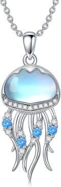 wholesale 925 Sterling Silver Moonstone Jellyfish Pendant Necklace for Women-0-0