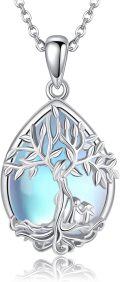 wholesale 925 Sterling Silver Blue Moonstone Tree of Life Pendant Necklace Gift for Women and Girls-0-0