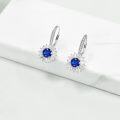 wholesale 925 Sterling Silver Blue Sapphire Halo Sunburst Oval Stud Earrings for Women-0-1