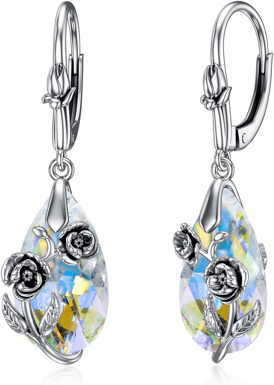 wholesale  Sterling Silver Crystal Aurora Borealis Earrings Birth Flower Floral Jewelry for Women Mom -8-August