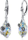 wholesale 925 Sterling Silver Teardrop Crystal Aurora Borealis Drop Dangle Earrings with Flowers and Leaves Design for Women's Gift-0-6