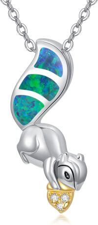 wholesale 925 Sterling Silver Green Opal Squirrel Pendant Necklace for Women Girls-Opal-Green