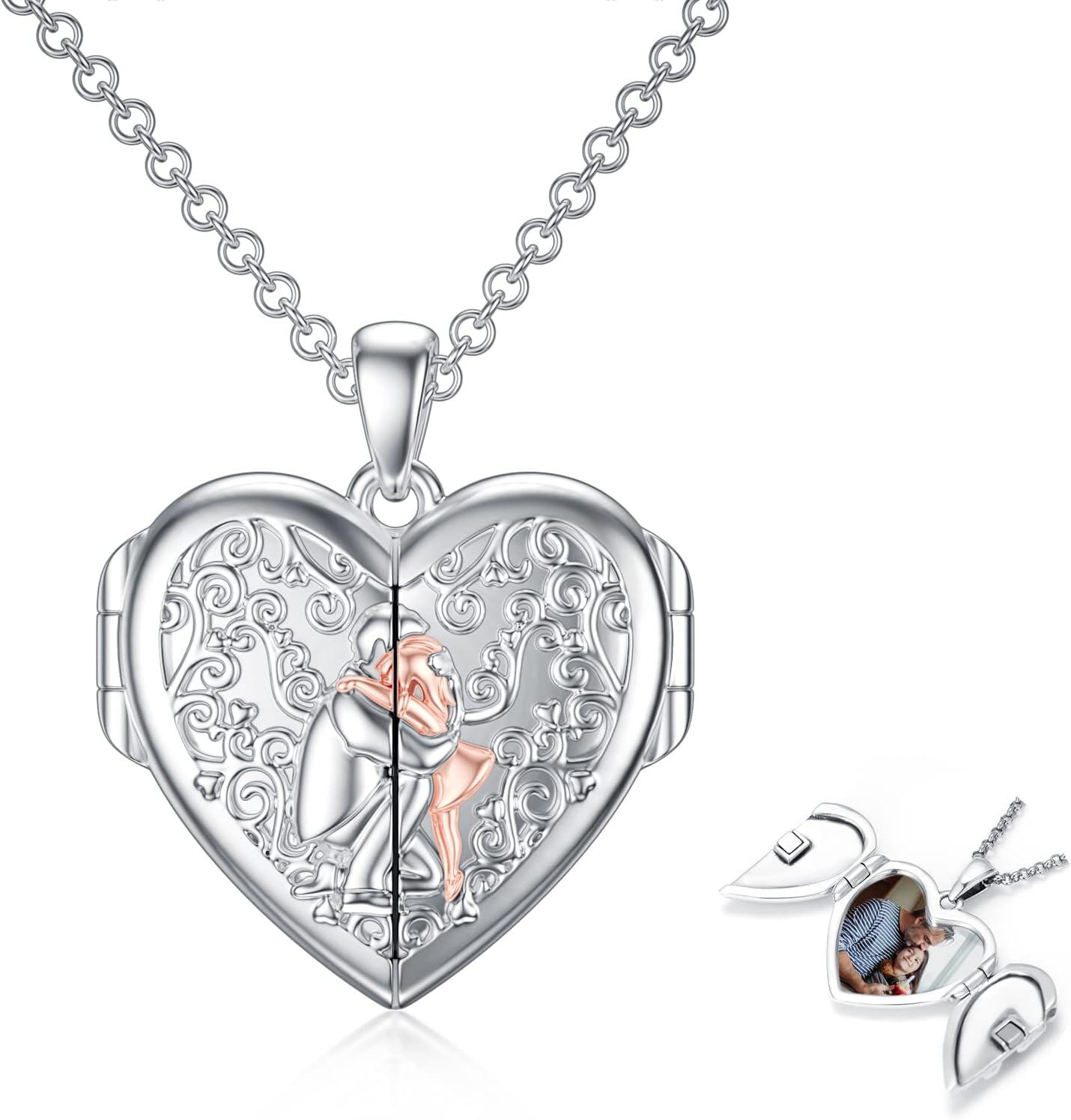 Sterling Silver Abalone Shell Daughter Locket Necklace Gift from Mom Dad-06-Father Daughter Locket+ Photo+Text-06-Father Daughter Locket+ Photo