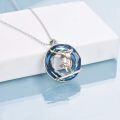 wholesale 925 Sterling Silver Blue Crystal Heart Pendant Necklace with Gymnast Design-0-4