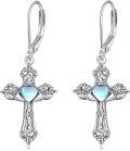 wholesale 925 Sterling Silver Moonstone Claddagh Celtic Cross Dangle Drop Earrings-0-0