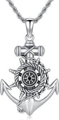 wholesale 925 Sterling Silver Ship Wheel & Anchor Pendant Nautical Necklace-01 Compass Anchor