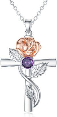 wholesale 925 Sterling Silver 12 Birthstone Flower Pendant Necklace for Women-6-June-Rose
