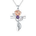 wholesale 925 Sterling Silver Cross Pendant With Red Gemstone And Lily Design-0-18