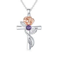 wholesale 925 Sterling Silver Cross Pendant With Red Gemstone And Lily Design-6-June-Rose