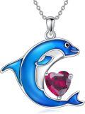 wholesale Sterling Silver Birthstone Blue Dolphin Pendant Necklace-0-0
