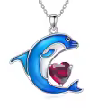 wholesale 925 Sterling Silver Birthstone Blue Dolphin Pendant Necklace-0-0