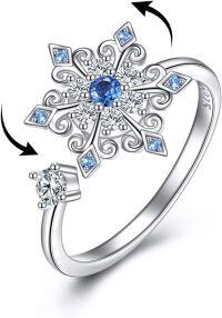 wholesale Sterling Silver Sunflower Moon Sisters Snowflake Spinner Fidget Adjustable Black Rose Ring for Women-Snowflake