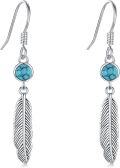 wholesale 925 Sterling Silver Turquoise & Moonstone Feather Drop Earrings-0-0