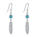 wholesale 925 Sterling Silver Turquoise & Moonstone Feather Drop Earrings-0-0