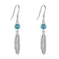 wholesale 925 Sterling Silver Turquoise & Moonstone Feather Drop Earrings-Turquoise-A