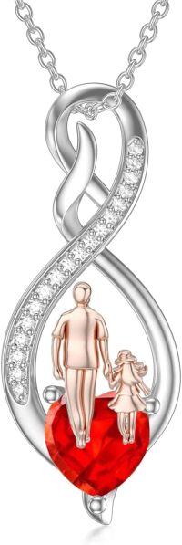 wholesale Sterling Silver Birthstone Infinity Heart Pendant Father Daughter Gift-01-07-Dark Red-July