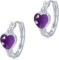 wholesale 925 Sterling Silver Purple Stone Celtic Heart Hoop Earrings - Small Huggies  for Her-0-0